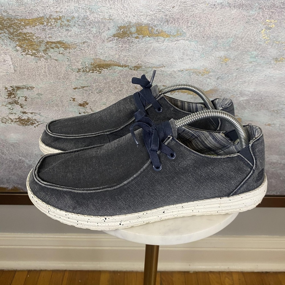 Skechers Relaxed Fit Shoes Mens Size 9 Blue Canvas Lace Up Loafers SN 210101
